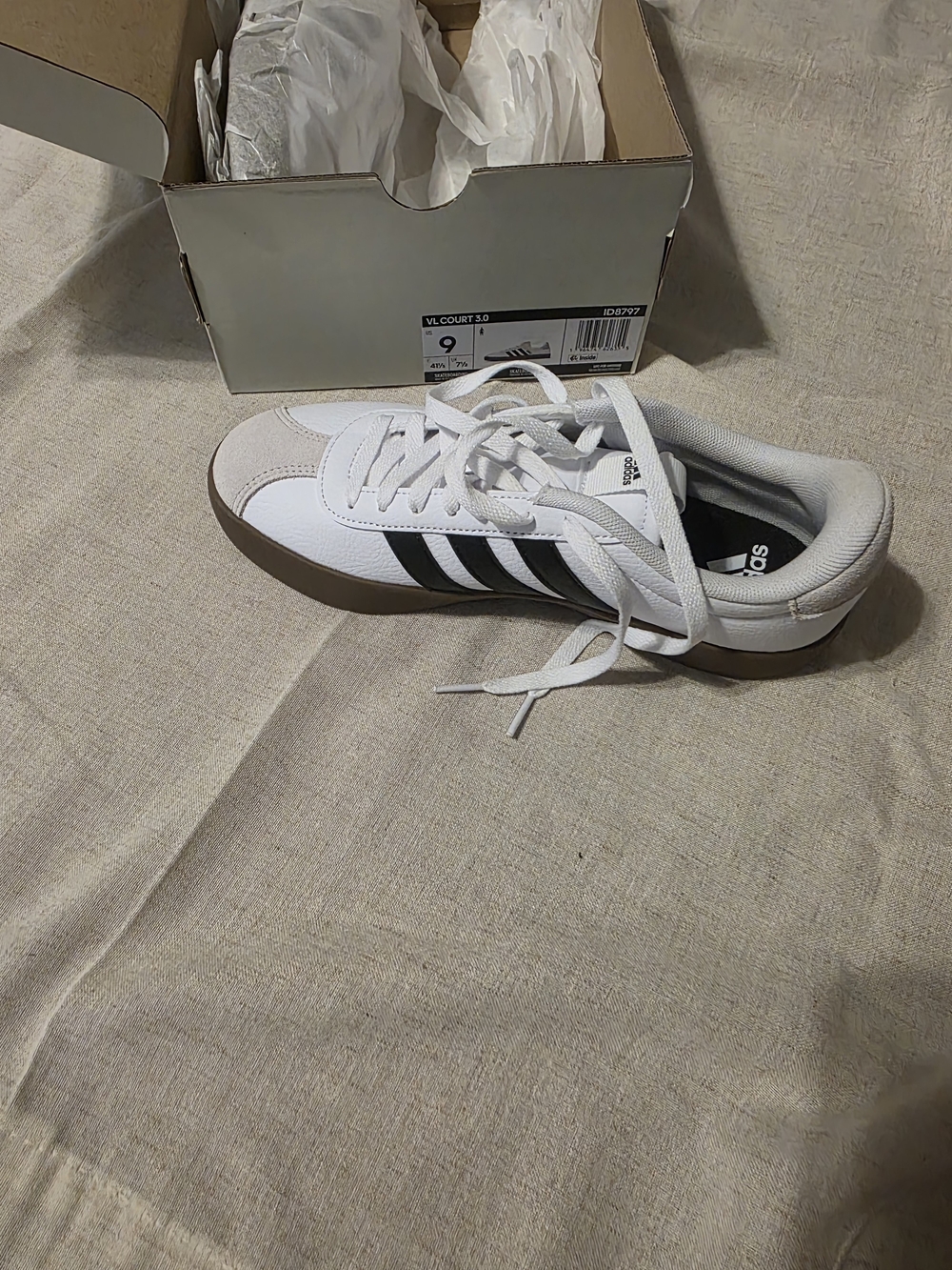adidas White Sneakers with Black Stripes and Brown Gum Sole - Picture 3 of 3